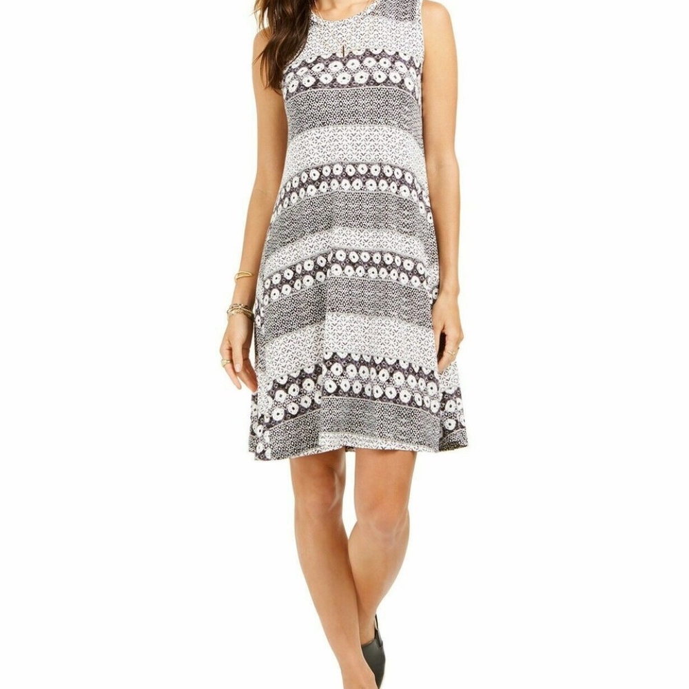 Style & Co Women's 4X Dress - Sea Glass Black/White - Crew Neck Fit and Flare